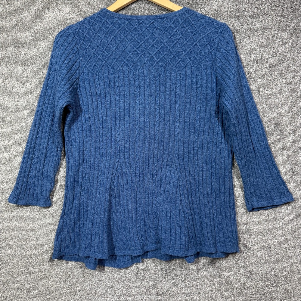 Croft & Barrow Cardigan Sweater Womens M Blue 100% Cotton Cable Knit V-Neck - Picture 4 of 6